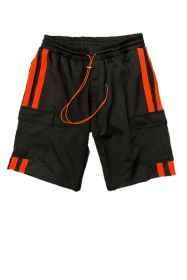 Two Stripe Cargo Pouch Shorts (Color: NAVY WHITE, size: L)