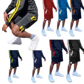 Two Stripe Cargo Pouch Shorts (Color: black yellow, size: 2XL)