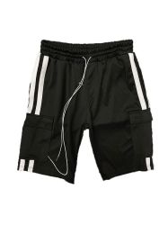 Two Stripe Cargo Pouch Shorts (Color: BLACK RED, size: M)