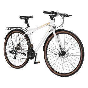 VEVOR Hybrid Bike, Lightweight Aluminum Frame Bike, 700c Wheel Men Women Hybrid Bicycle, Step-Over Adult Urban City Commuter Bikes (Frame: Step-Over Frame, Suspension: No Suspension)