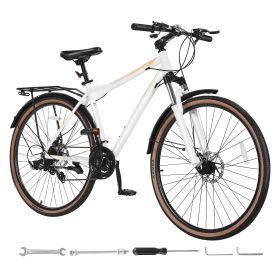 VEVOR Hybrid Bike, Lightweight Aluminum Frame Bike, 700c Wheel Men Women Hybrid Bicycle, Step-Over Adult Urban City Commuter Bikes (Frame: Step-Over Frame, Suspension: Front Suspension)