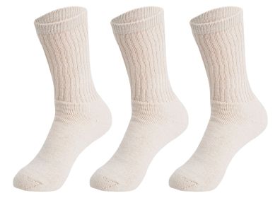 Athletic Sport Socks 3 Pairs Breathable Cotton Crew Socks Shoe Size 5 to 10 (Color: Ecru)