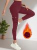 Sports high waisted and hip lifting yoga pants, button pockets, sports leggings, tight fitting slimming and warm work pants for women
