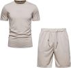 Men's 2 Piece Short Sets Outfits Round Collar Suit Solid Color Casual Track Suits