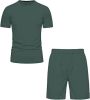 Men's 2 Piece Short Sets Outfits Round Collar Suit Solid Color Casual Track Suits