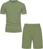 Men's 2 Piece Short Sets Outfits Round Collar Suit Solid Color Casual Track Suits