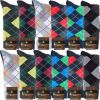 3/6/12 Pairs of Men's Cotton Diamond Striped Solid Color Ribbed Socks, with Random Style and Color