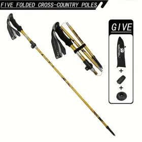 5-Section Collapsible Hiking Poles - Lightweight Trekking Poles With Secure External Lock, Adjustable Length, Sturdy - Ergonomic EVA Grip For Mou (Option: GoldenYellow)